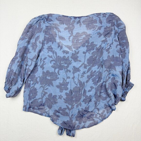 OLIVIA & MARTIN Sheer Floral Rayon Tie Bottom Top Size‎ 2X Womens Blue - Picture 2 of 6